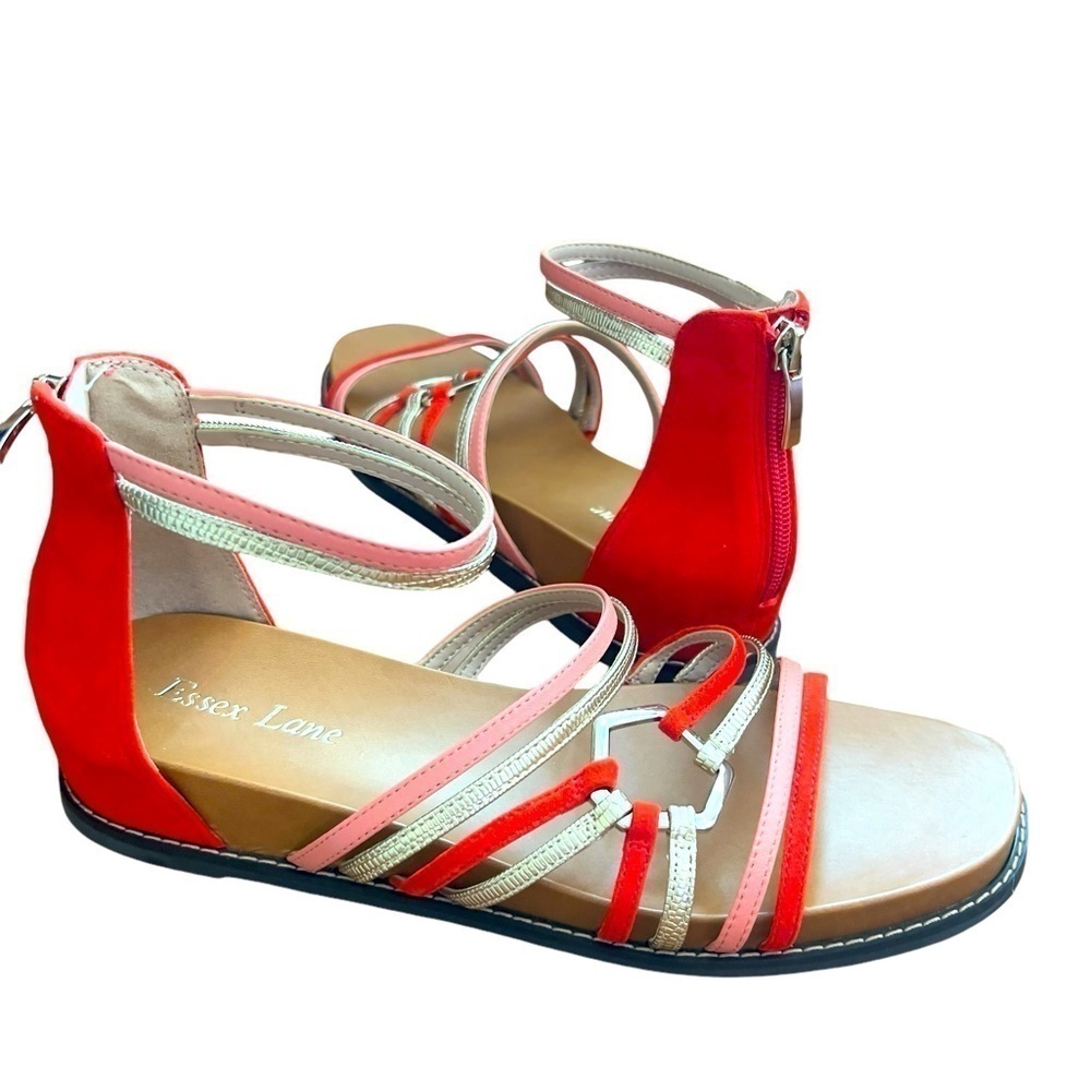 Essex Lane Women’s Sandals Strappy Flats El-Abiya Style Gold/Peach/Corange 8.5